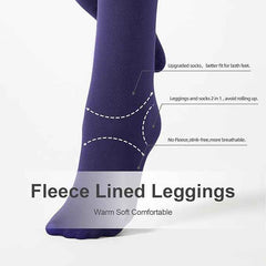 Plus Size Women Purple Comfort Fleece Footed Fur Stocking Winter Wear Extra Warm, Woolen High Waisted Lined Thigh Highs