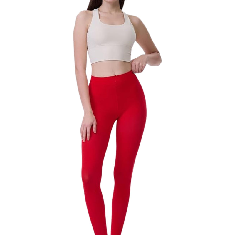 Women Red Fleece Footed  Legging Slim Fit Warm Thick Fur Lined Winter Thermal Soft Leggings for Girls - Brachy