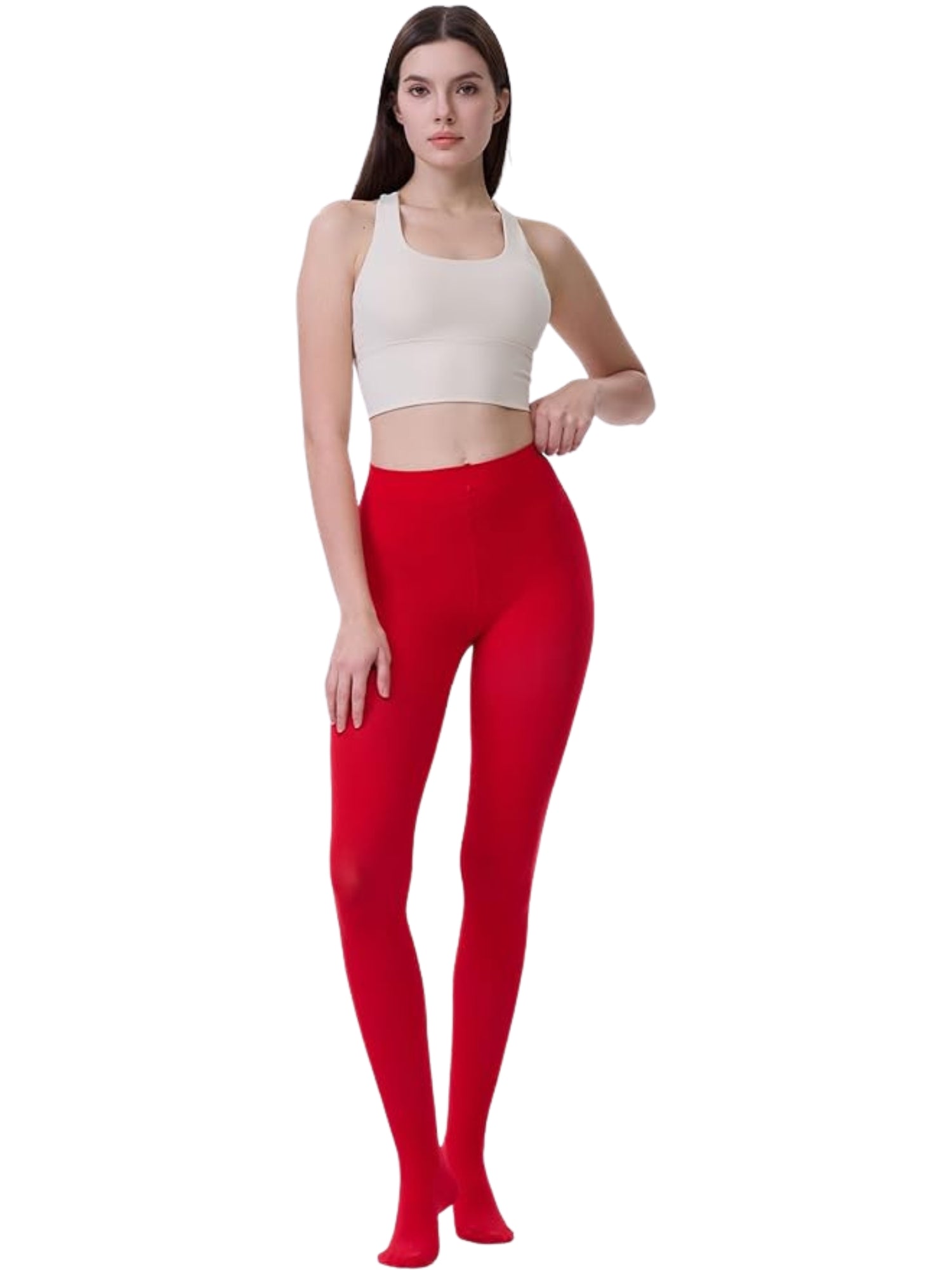 Women Red Fleece Footed  Legging Slim Fit Warm Thick Fur Lined Winter Thermal Soft Leggings for Girls - Brachy