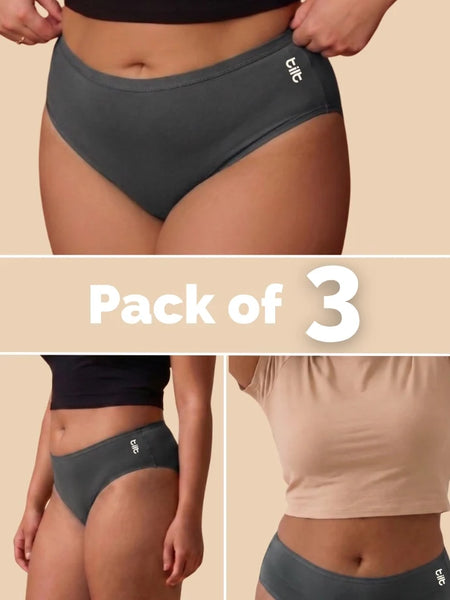 3 Pack - Grey Bamboo Absorbent Underwear