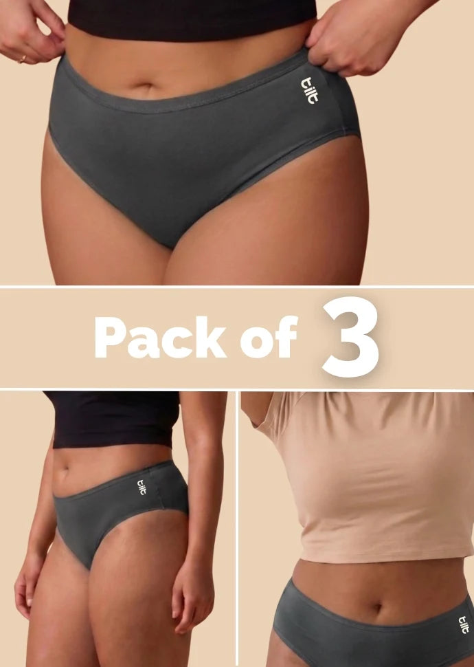 3 Pack - Grey Bamboo Absorbent Underwear