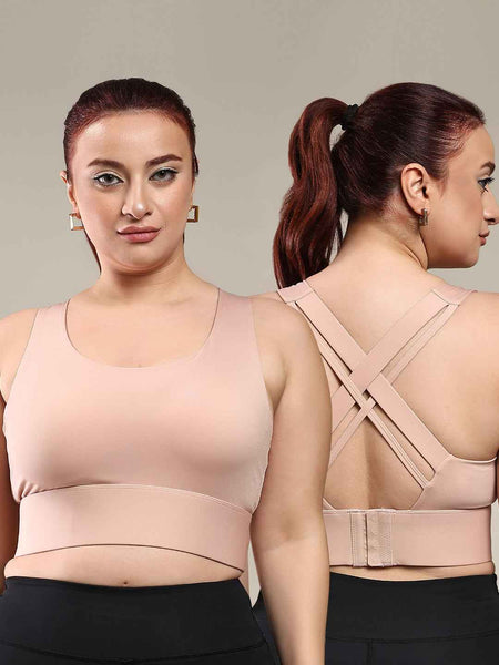 Brachy Women Plus Size Full Coverage Padded Rapid-Dry High Impact Styled Back Hook Workout Bra.