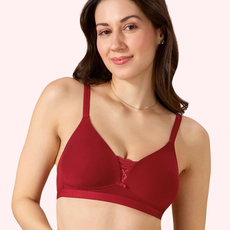 Cove Everyday Cotton Bra – Lightly Padded, Wire-Free, Lace Front, Designer Straps & Full Support Underband