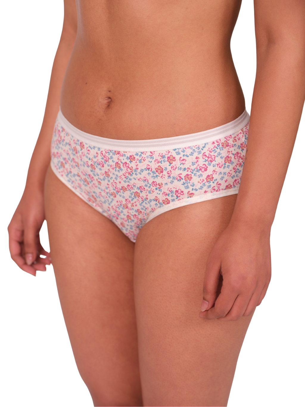 Mid Waist Hipster Panty Bundle Floral Print With Outer Elastic- White (Pack Of 3)