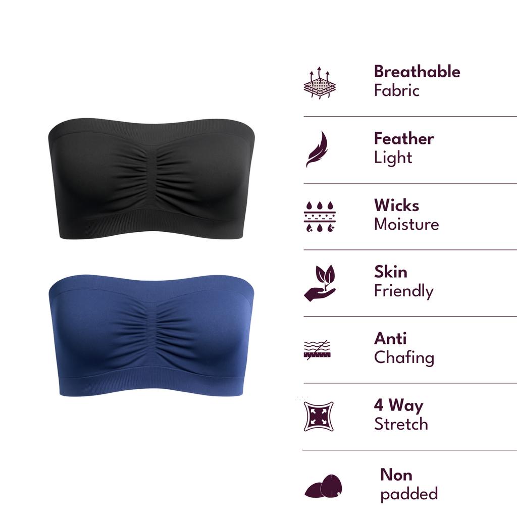 Munns & Mars Bundle of Seamless Non-Padded Tube Bra - Navy Blue & Black