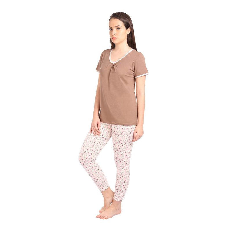 SOIE Woman - Solid Top with Printed Leggings - -for Women