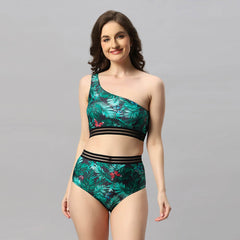 SOIE Woman - One-shoulder Tropical Print Bikini Set Swimsuit - -for Women