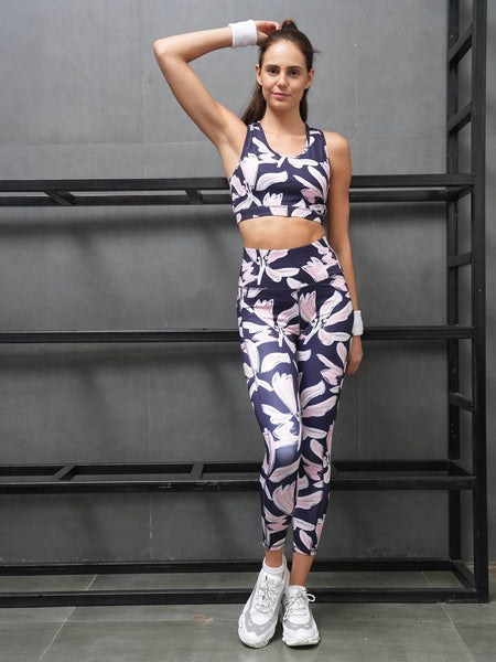 SOIE Woman - Quick-Dry Printed Sports Bra & High Waist Legging Set - Athleisure Set -for Women