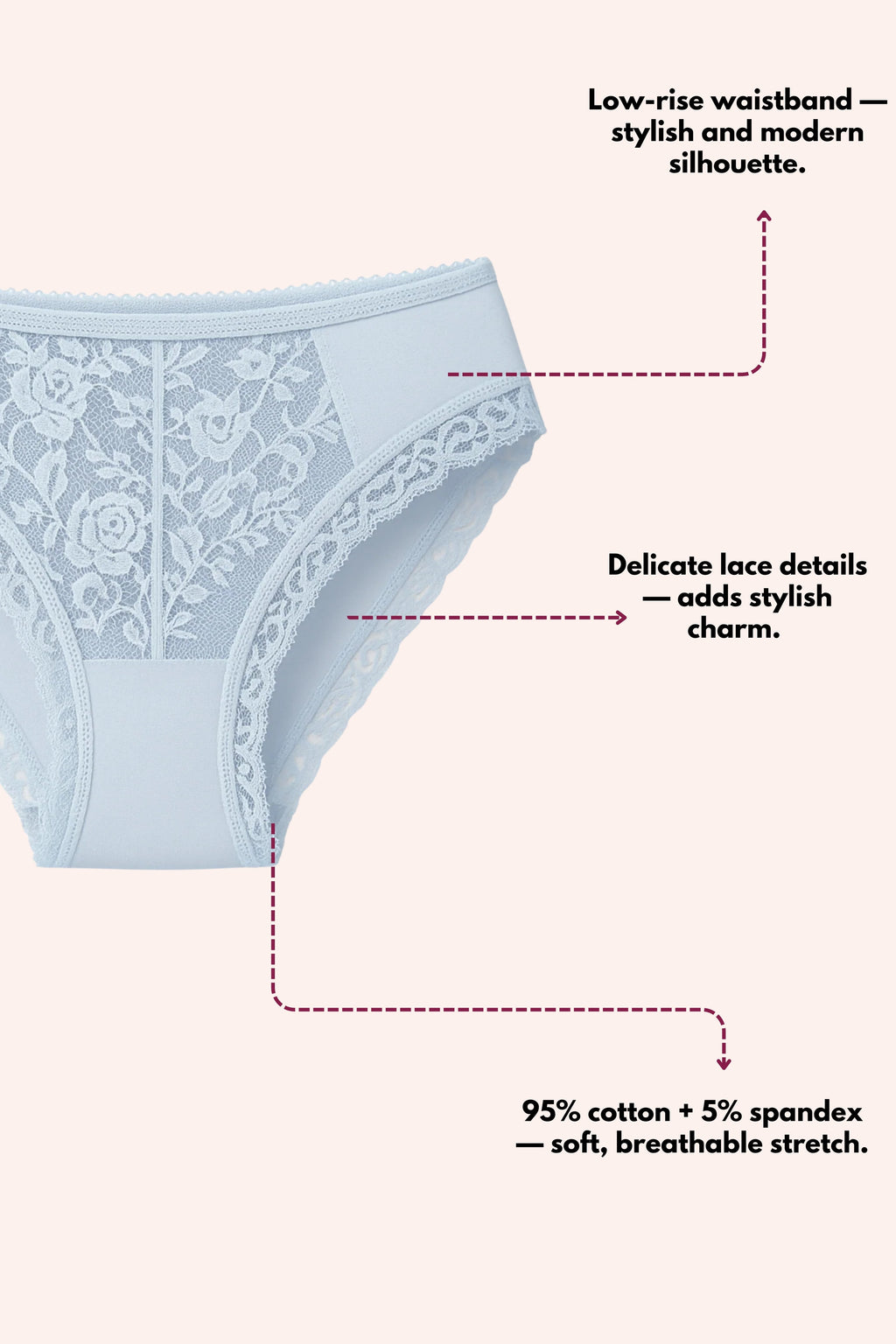 Mid Waist Bikini Panty with Lace  (Pack of 3)