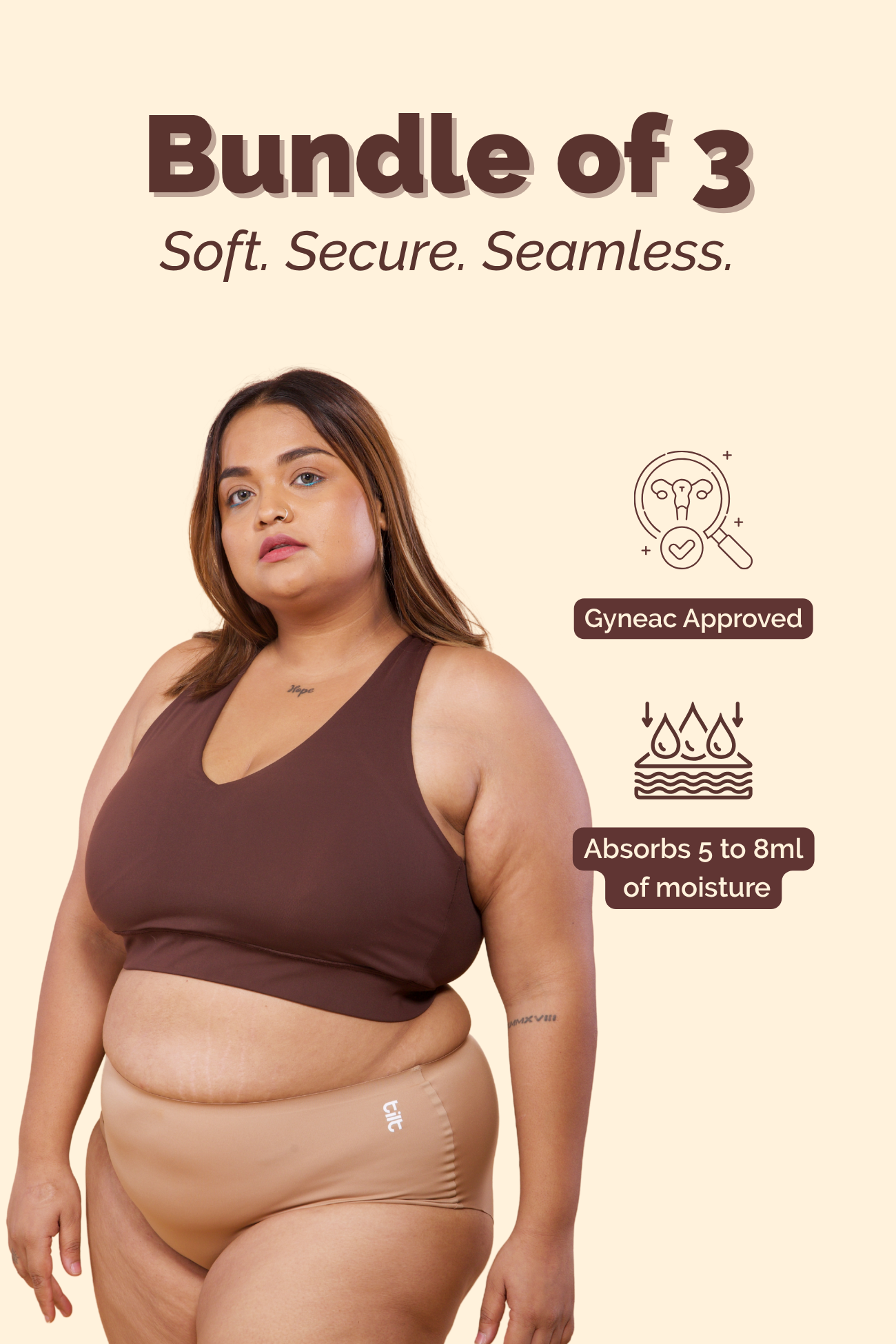 Tilt seamless underwear for women – assorted pack with leak proof gusset.