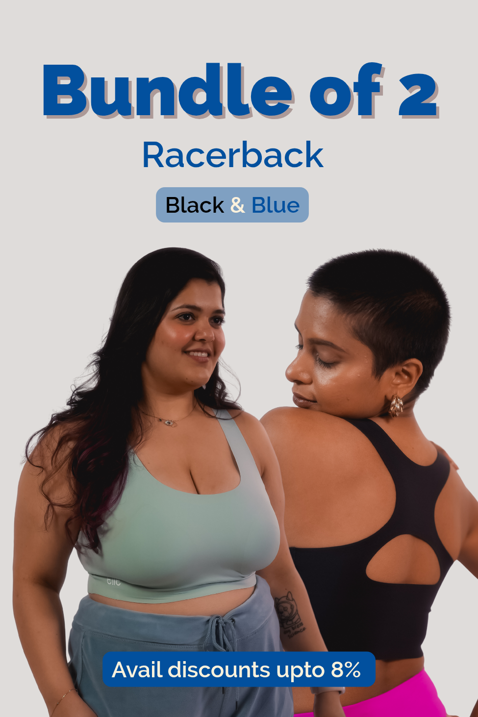 Fursat Racerback Bras for Women | Bundle of 2 - Black & Blue 