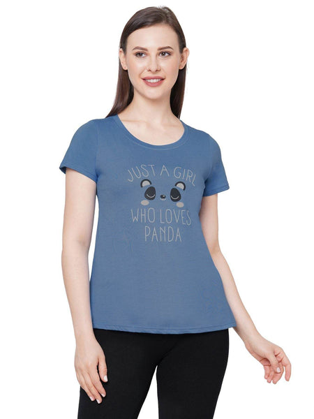 SOIE Woman - Half Sleeve Printed Soft Cotton Modal Lounge T-shirt - -for Women