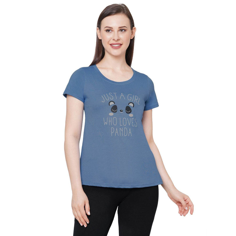 SOIE Woman - Half Sleeve Printed Soft Cotton Modal Lounge T-shirt - -for Women