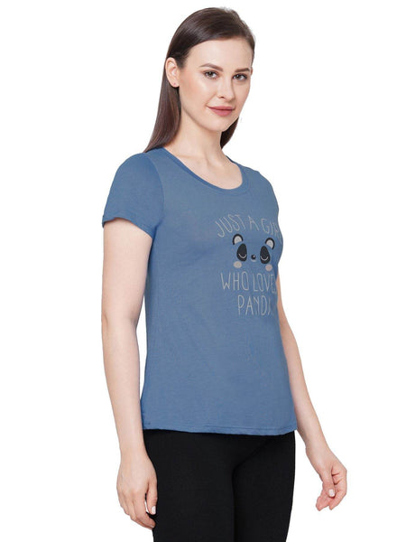 SOIE Woman - Half Sleeve Printed Soft Cotton Modal Lounge T-shirt - -for Women