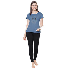 SOIE Woman - Half Sleeve Printed Soft Cotton Modal Lounge T-shirt - -for Women