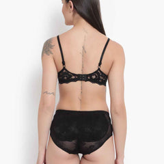 Black Low Waist Sheer Bikini Panties - Lace