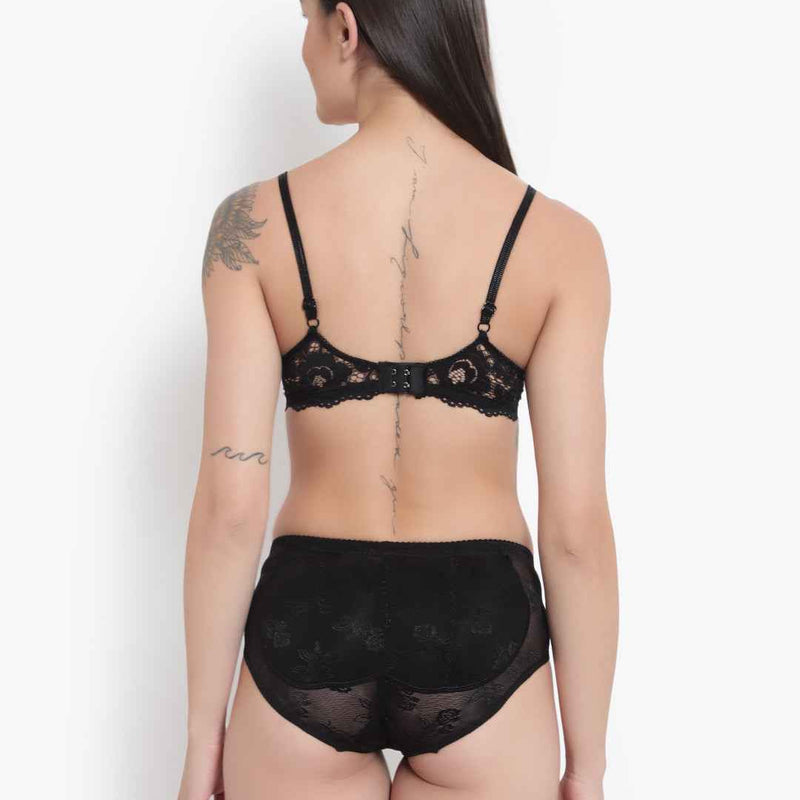 Black Low Waist Sheer Bikini Panties - Lace