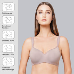 SOIE Woman - Padded Wired Full Coverage Seamless Cups Sweetheart Neckline Bra - Bra -for Women