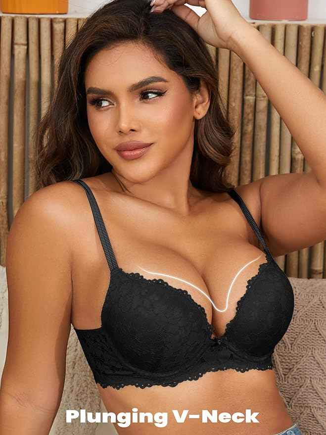 Black Lace Underwired Heavily Padded Push-Up Bra