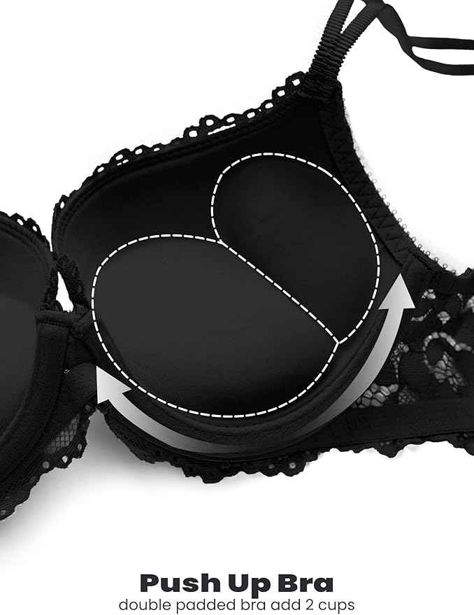 Black Lace Underwired Heavily Padded Push-Up Bra
