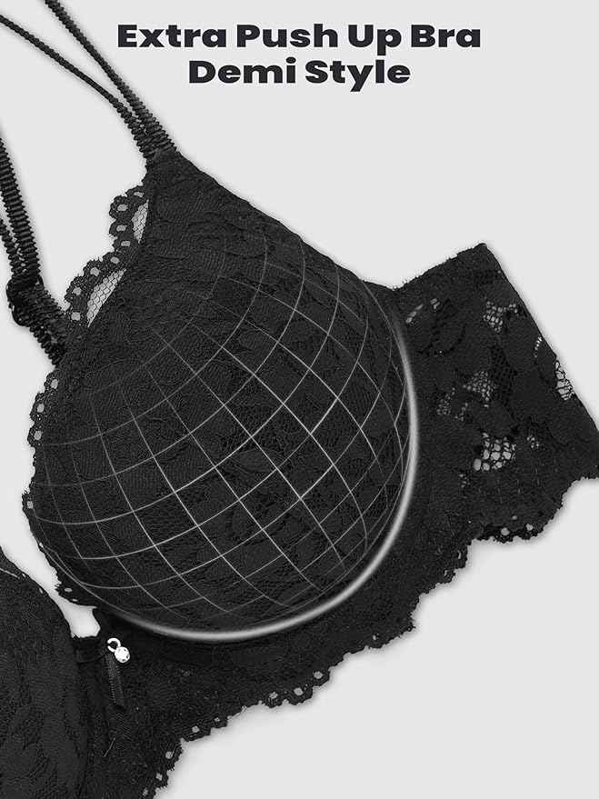 Black Lace Underwired Heavily Padded Push-Up Bra