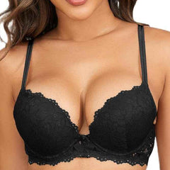 Black Lace Underwired Heavily Padded Push-Up Bra
