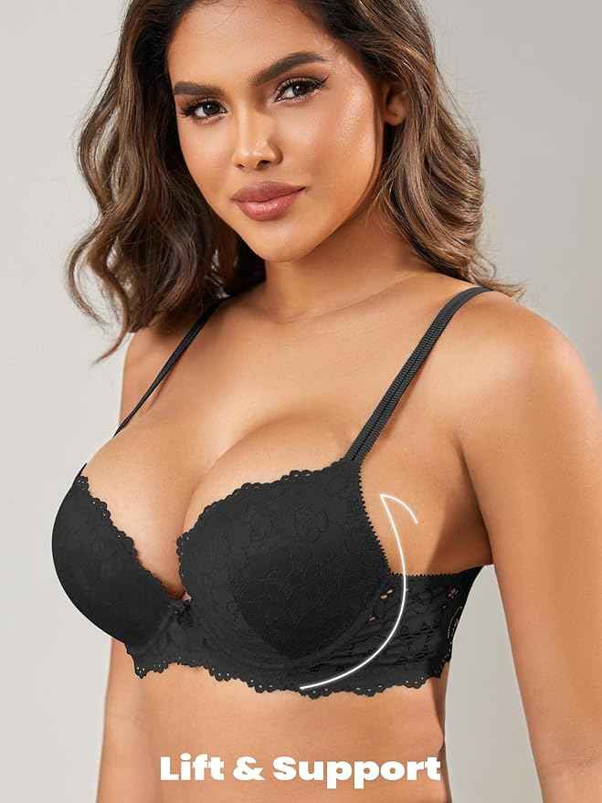 Black Lace Underwired Heavily Padded Push-Up Bra