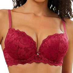 Wine Lace Underwired Heavily Padded Push-Up Bra