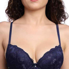 Blue Lace Underwired Heavily Padded Push-Up Bra