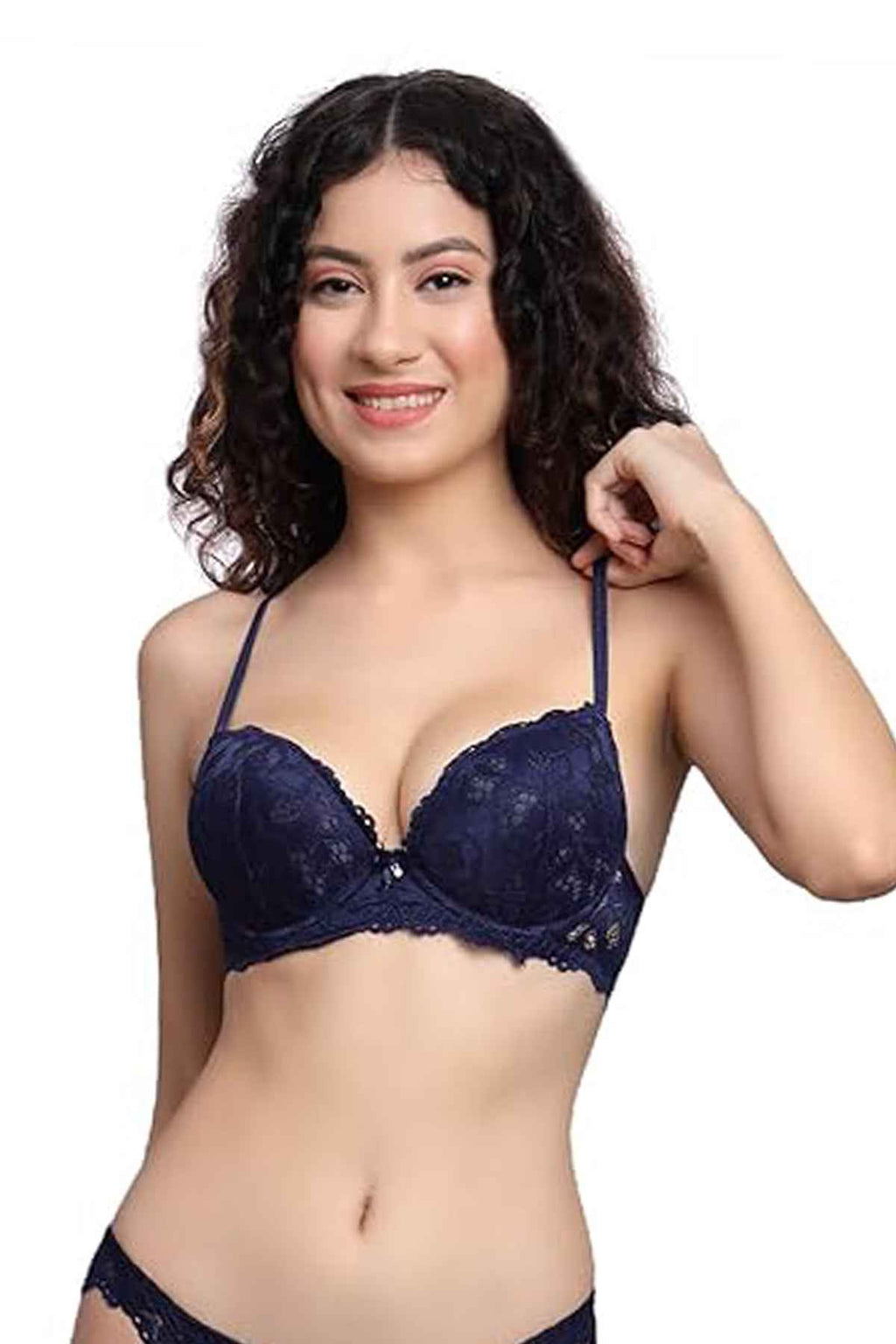 Blue Lace Underwired Heavily Padded Push-Up Bra