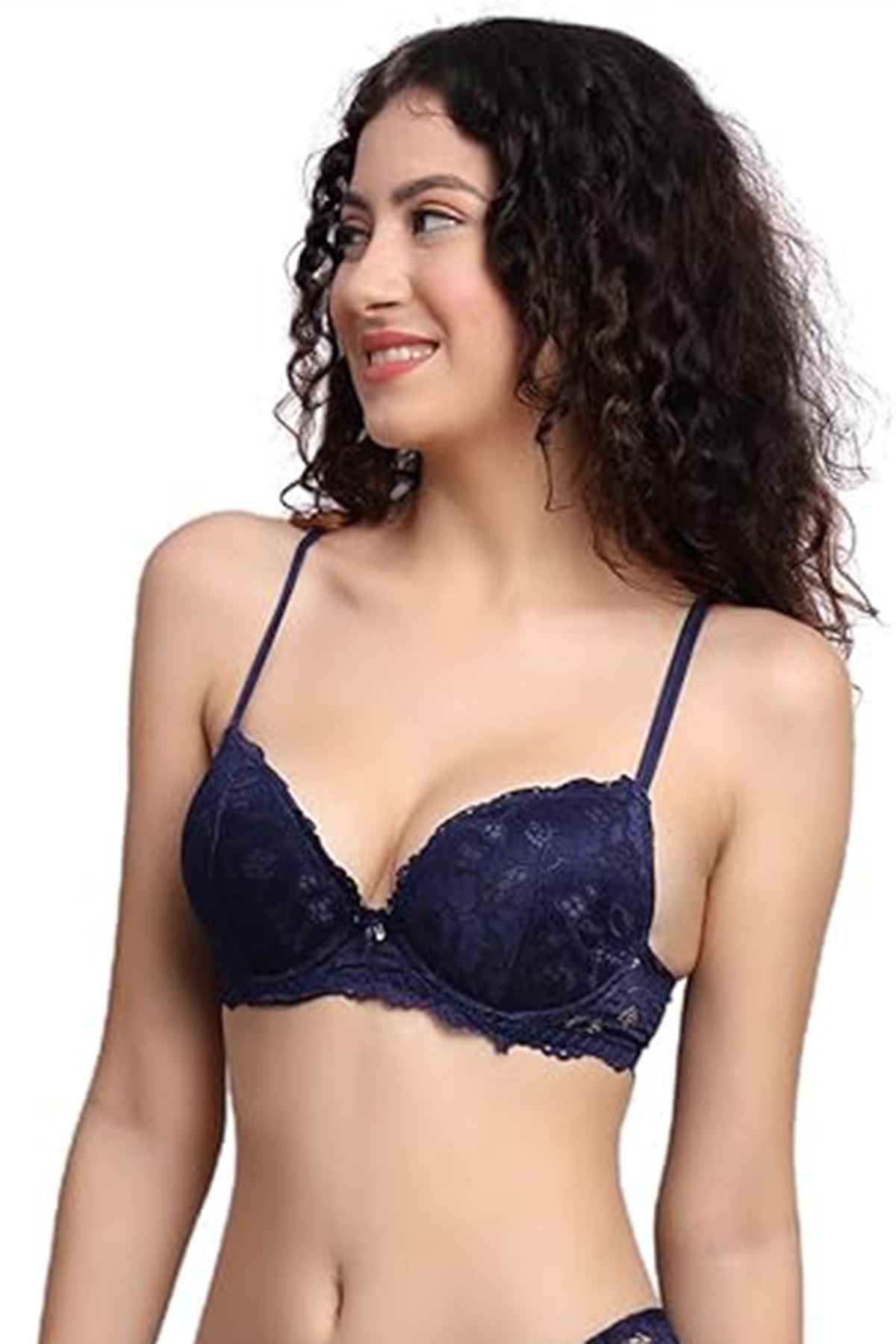 Blue Lace Underwired Heavily Padded Push-Up Bra