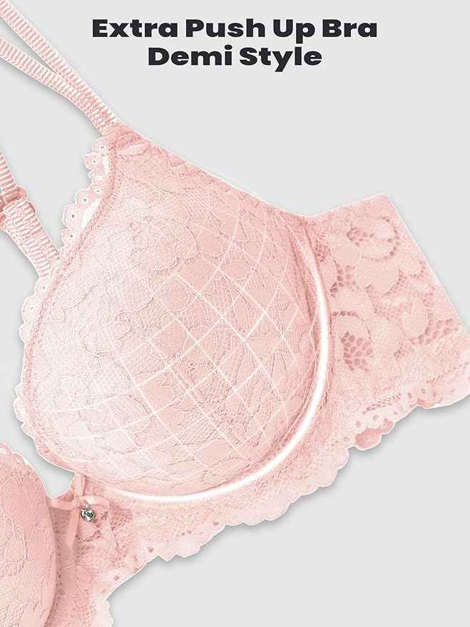 Peach Lace Underwired Heavily Padded Push-Up Bra