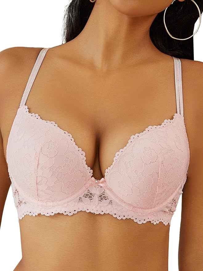 Peach Lace Underwired Heavily Padded Push-Up Bra