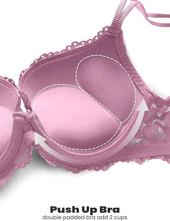 Mauve Lace Underwired Heavily Padded Push-Up Bra