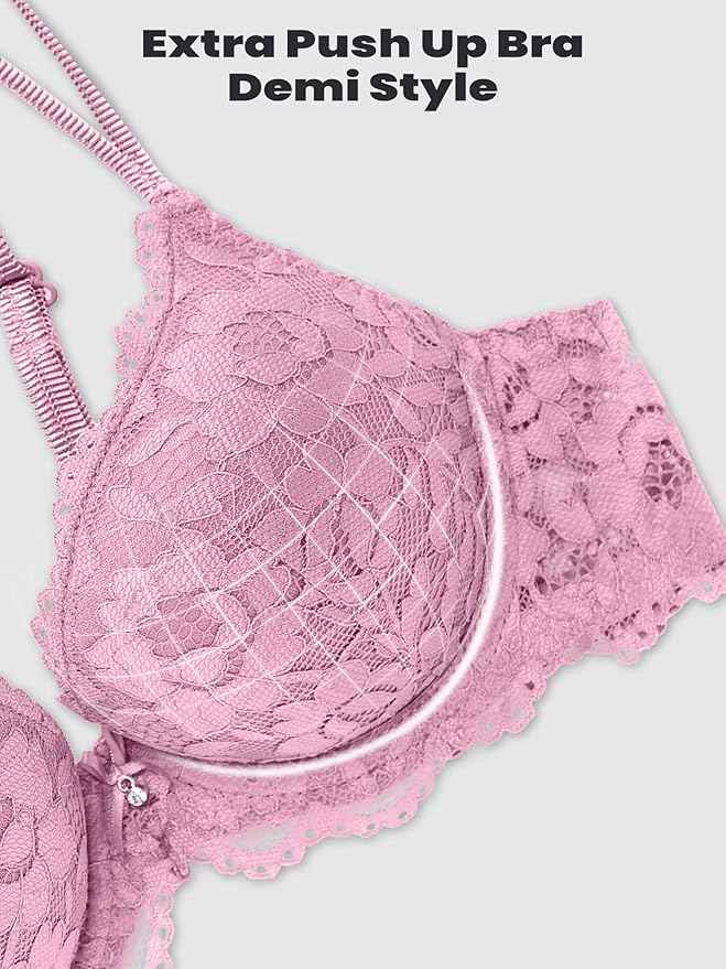 Mauve Lace Underwired Heavily Padded Push-Up Bra