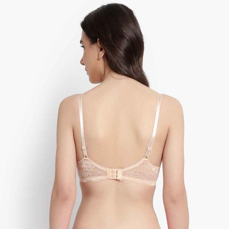 Women's Peach Self Design Underwired Heavily Padded Push-Up Plunge Bra