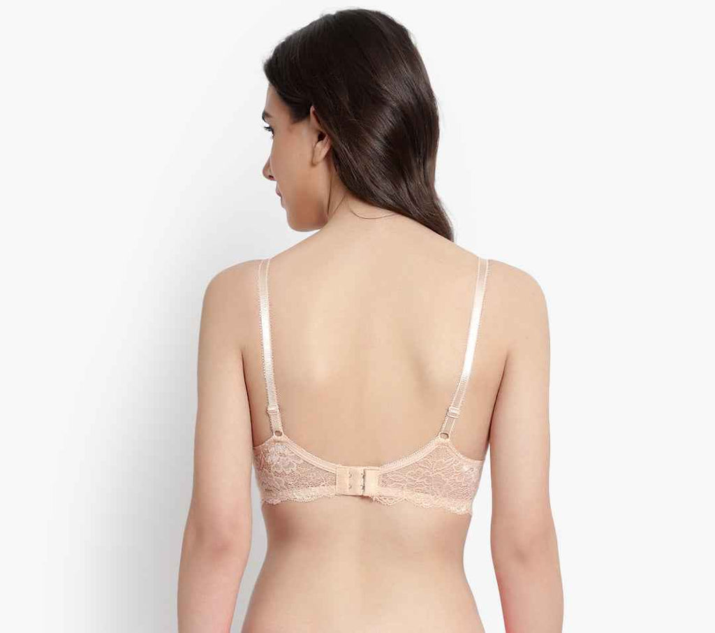 Women's Peach Self Design Underwired Heavily Padded Push-Up Plunge Bra