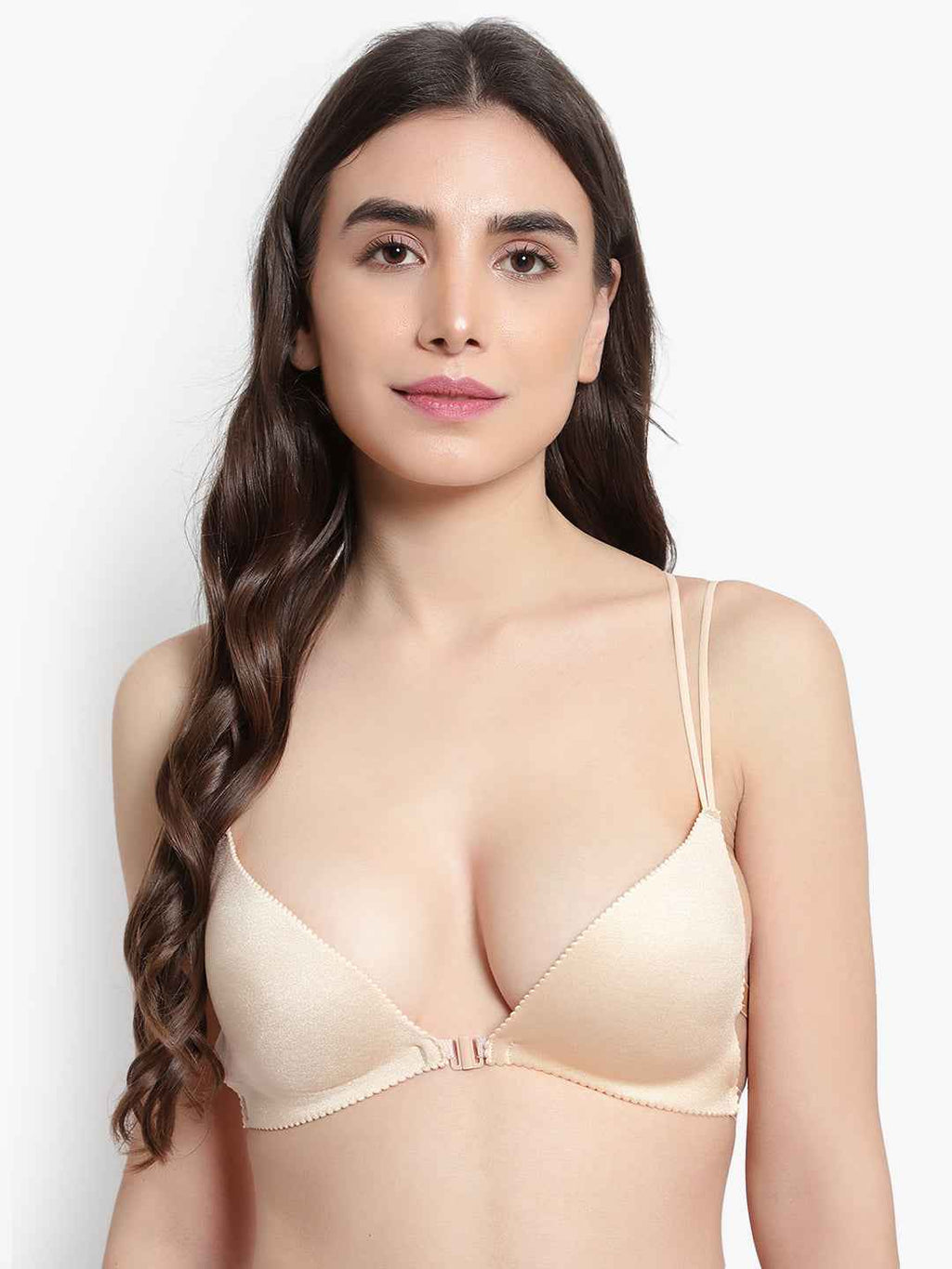 Women Beige Front Open Lightly Padded Pushup Bra