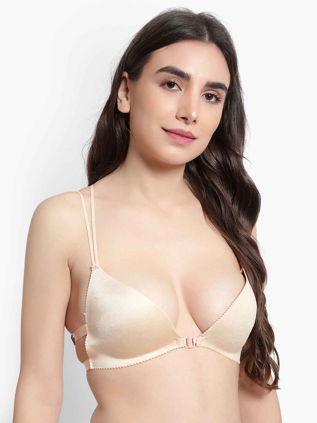 Women Beige Front Open Lightly Padded Pushup Bra