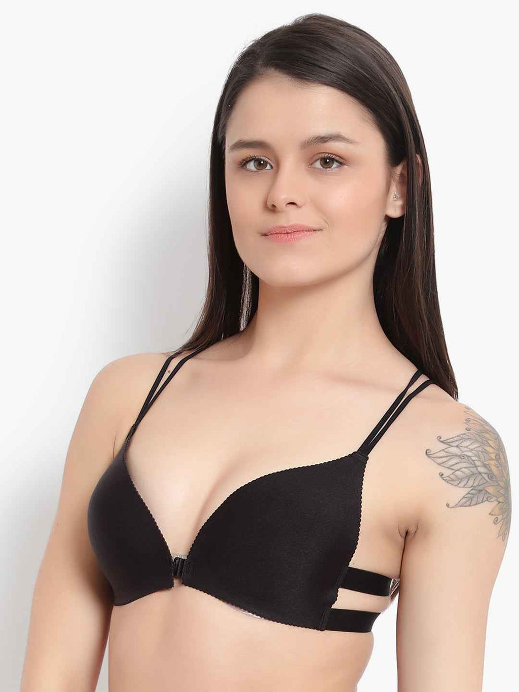 Women Black Front Open Lightly Padded Pushup Bra