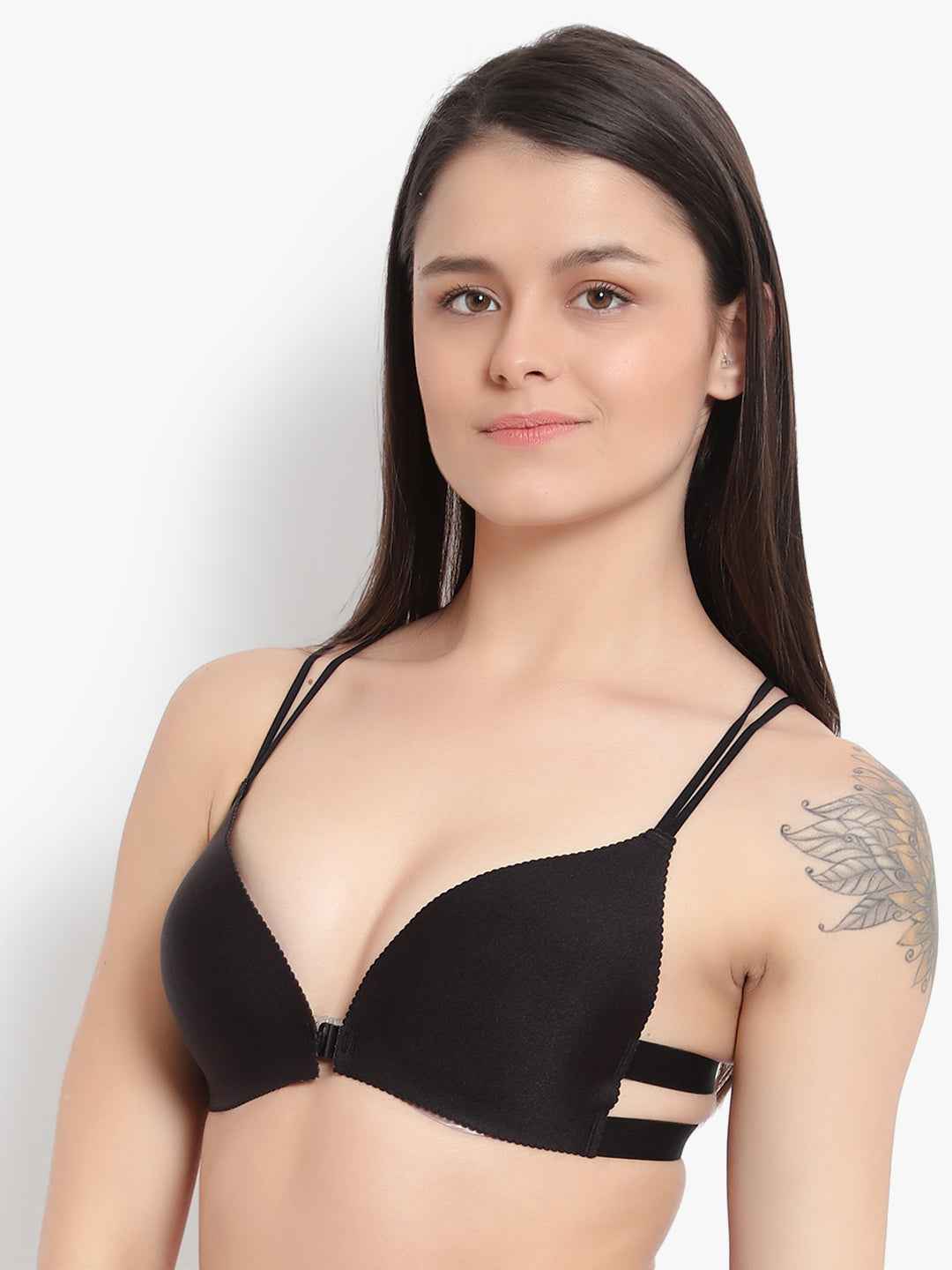 Women Black Front Open Lightly Padded Pushup Bra