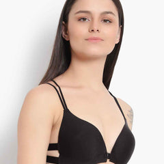 Women Black Front Open Lightly Padded Pushup Bra