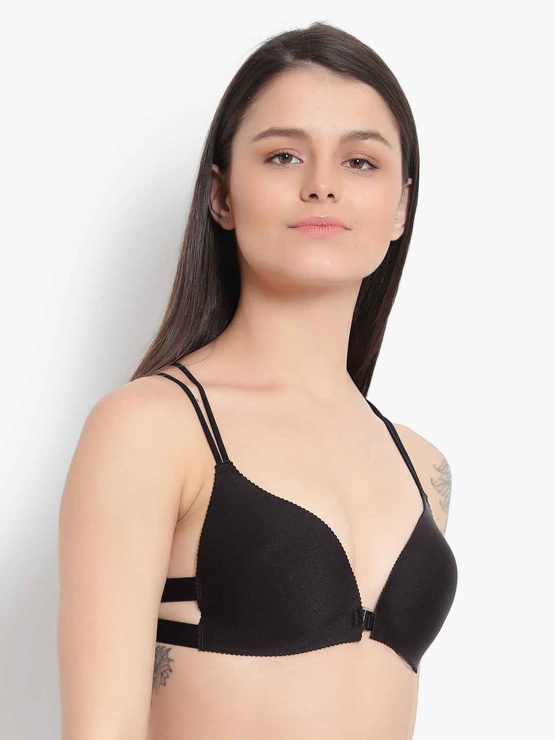 Women Black Front Open Lightly Padded Pushup Bra