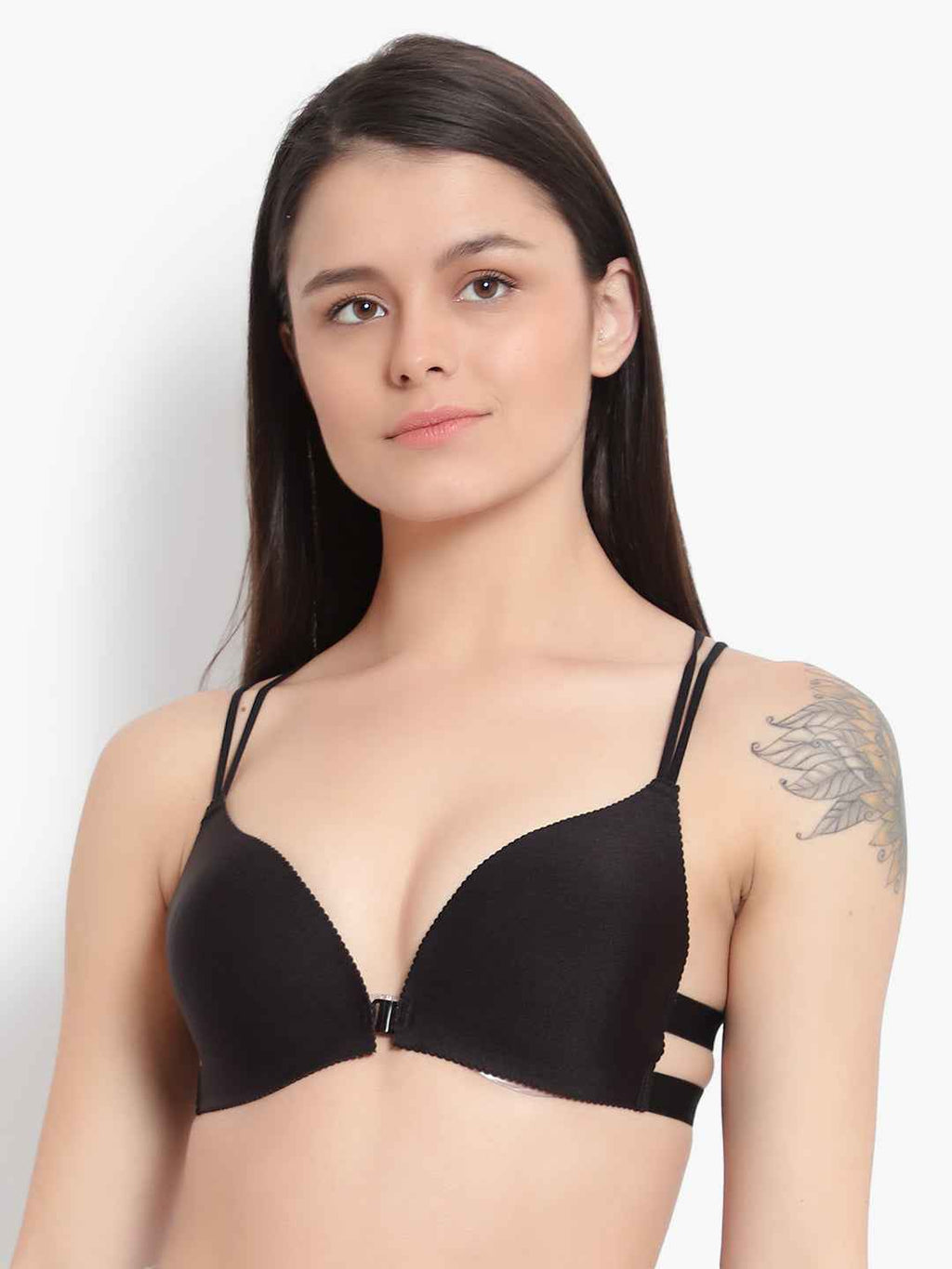 Women Black Front Open Lightly Padded Pushup Bra