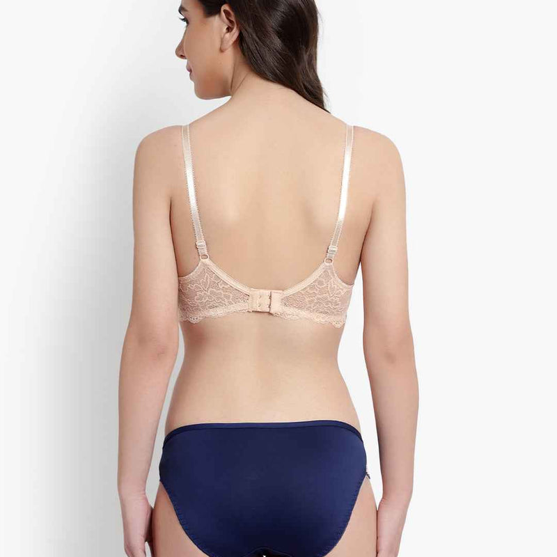 Women's Blue Self Design Underwired Heavily Padded Push-Up Plunge Bra