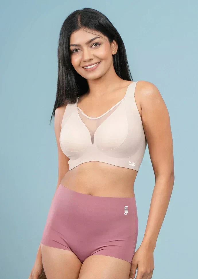 Set - Beige Minimiser Bra and Pink Shaper Underwear