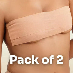 Beige boob tape worn by a person with text 'Pack of 2' on a beige background