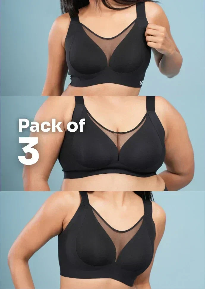 Black Minimiser Bra - 3 Pack