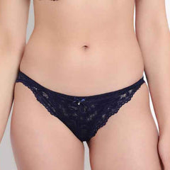 Blue Low Waist Sheer Bikini Panties - Lace