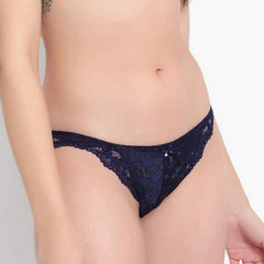 Blue Low Waist Sheer Bikini Panties - Lace